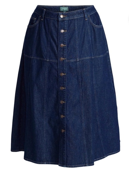 Terra & Sky Dresses & Skirts - Terra & Sky Dark Blue Button-Front Denim Midi Skirt Plus size 18W